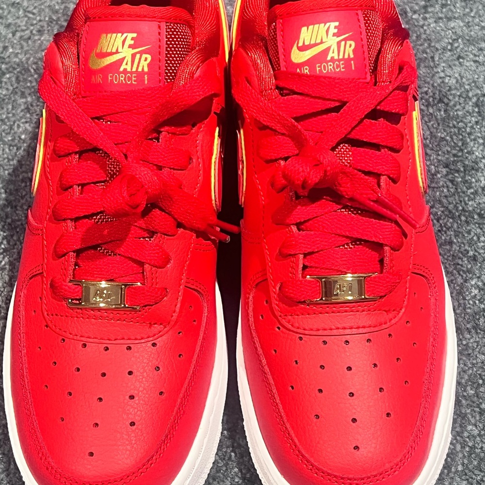 Nike Air Force 1 Bright Red with Gold Accents